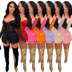 Tracksuit Two Piece Set Sheer Mesh Shirt Coat + Panty See Through