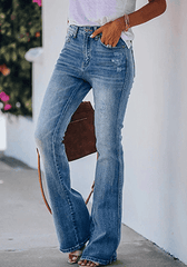 Flared Jeans Vintage High Waist Full Length Wide Leg Pants