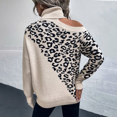 Lapel Leopard Print Sweater