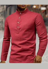 Men's Stand Collar Linen Shirt1