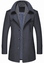 Mens Layered Collar Button Front Mid Length Coat