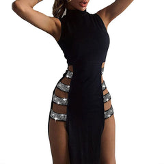 Black Sexy Dress Side High Slit Night Club Party Dress