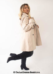 Womens Wool Feel Double Breasted Hooded Coat