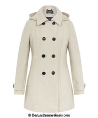 Womens Wool Feel Double Breasted Hooded Coat