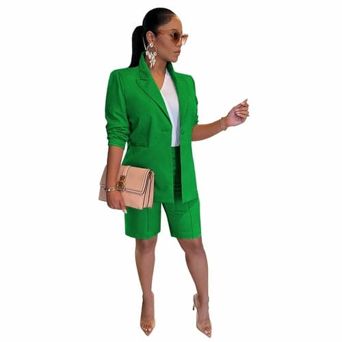 2 Pieces Sets Women Single Breasted Top Blazer Shorts