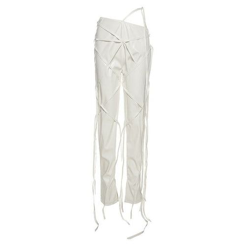 Ribbons Faux Leather Solid Flare Pants