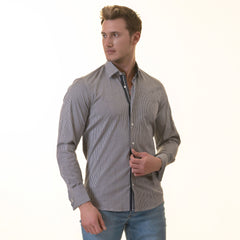 Black Checkered Mens Slim Fit Designer French Cuff Shirt