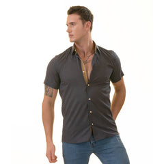 Navy Mustard Designer Paisley  Short Sleeve Button up Shirts -