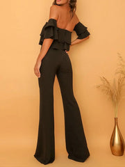 Chic Double Ruffles Backless Club Party Jumpsuit