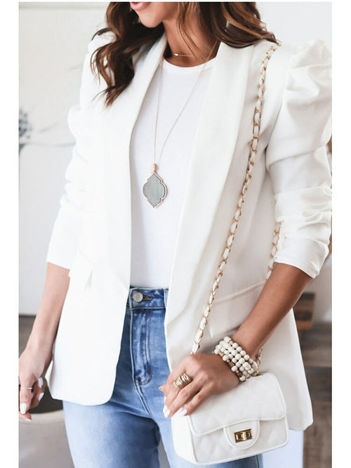 Jacket Blazers Coat Ruff Sleeve Loose White Casual Blazers