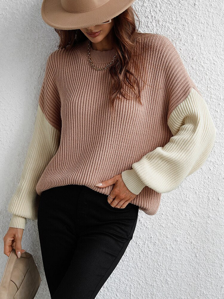 Patchwork Oversize Women's Sweater Pullover