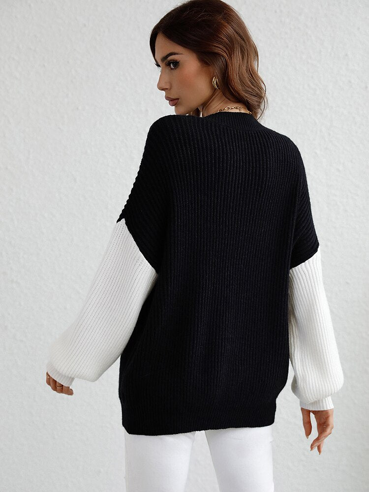 Patchwork Oversize Women's Sweater Pullover