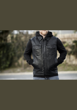 Kent - Men's Motorcycle Leather Vest with Sweatshirt