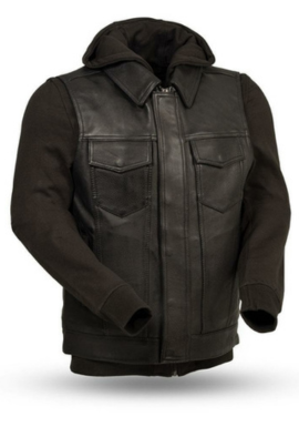 Kent - Men's Motorcycle Leather Vest with Sweatshirt