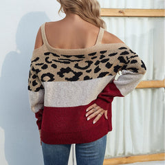 Leopard Print Contrast Color Patchwork Jumpers