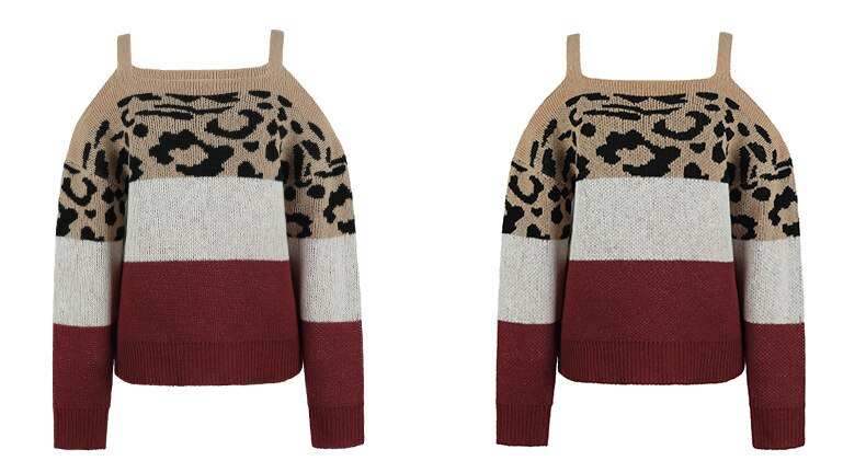 Leopard Print Contrast Color Patchwork Jumpers