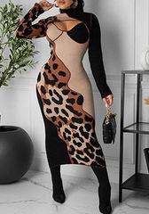 Long Sleeve Leopard Sexy Party Dress2