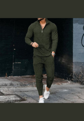 Men's Textured Casual Half Zipper Stand Collar Suits