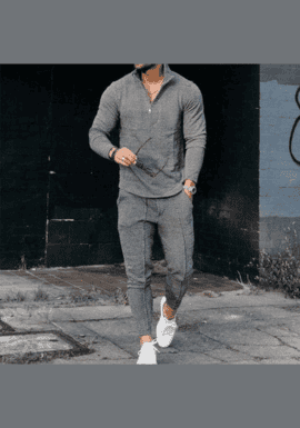 Men's Textured Casual Half Zipper Stand Collar Suits