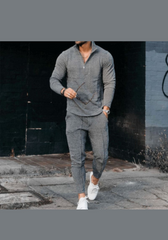 Men's Textured Casual Half Zipper Stand Collar Suits