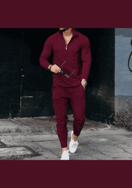 Men's Textured Casual Half Zipper Stand Collar Suits