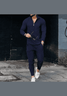 Men's Textured Casual Half Zipper Stand Collar Suits