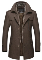 Mens Layered Collar Button Front Mid Length Coat