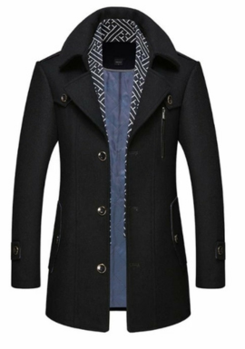 Mens Layered Collar Button Front Mid Length Coat