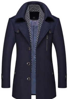 Mens Layered Collar Button Front Mid Length Coat