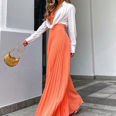 Pleated Long Wide Leg Pants