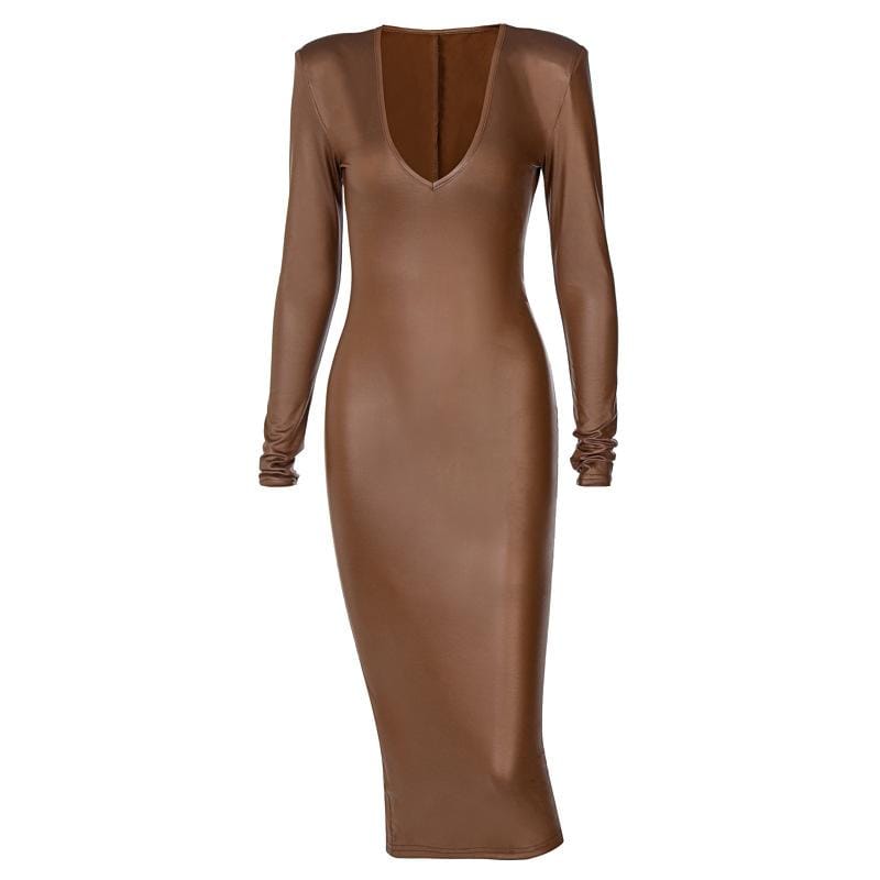 Women Long Sleeve V-neck Bodycon Dress