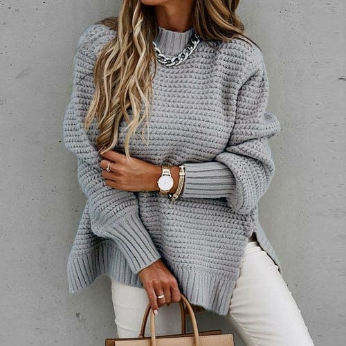 Solid Split Women Knitted Sweater