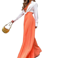 Pleated Long Wide Leg Pants