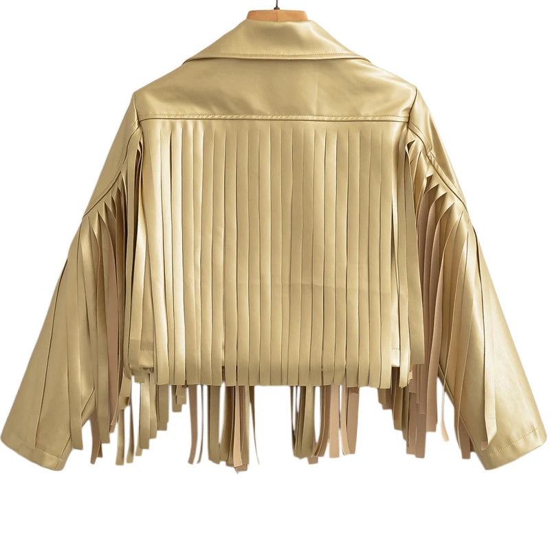 Vintage Solid Fashion Tassel Decoration PU Jacket 4