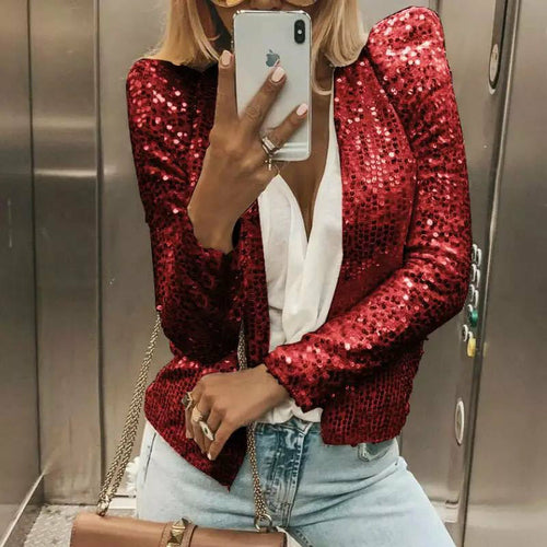 Sequins Shiny Jacket Elegant O Neck Outerwear