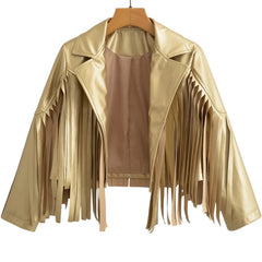 Vintage Solid Fashion Tassel Decoration PU Jacket 4