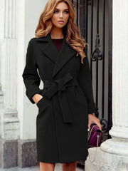 Wool Coat  Warm Jackets Outerwear Belt Long  Women Jacket Coats