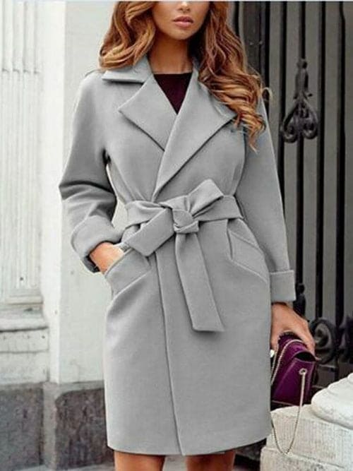 Wool Coat  Warm Jackets Outerwear Belt Long  Women Jacket Coats