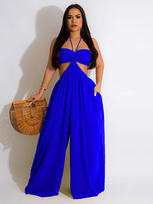 Halter Hollow Out Sleeveless Jumpsuits