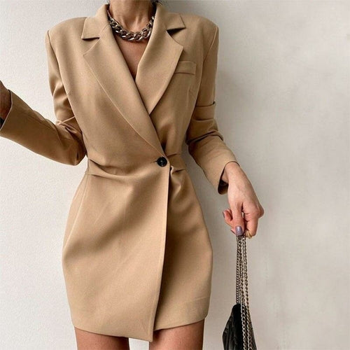 Notched Lapel One Button Blazer Dress