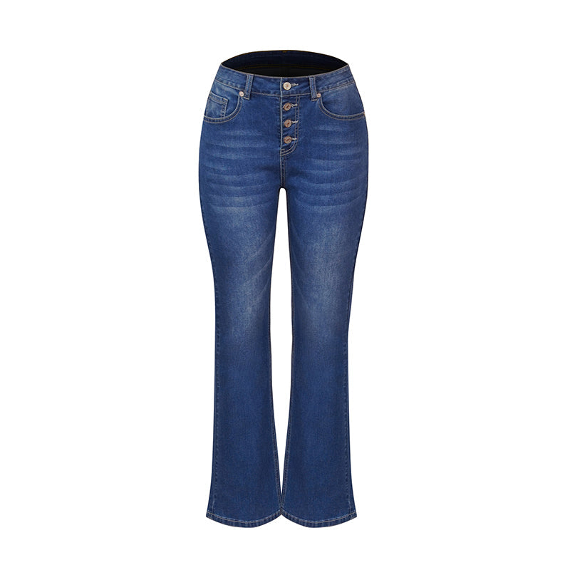 Button Fly Fashion Vintage Stretch Woman Denim Pants Jean