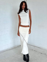 Turtleneck Short Sleeve Tops And Maxi Skirt