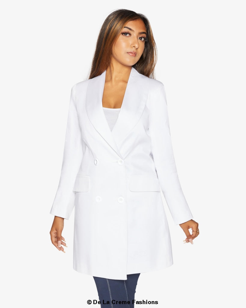 De La Creme Womens Double Breasted Longline Blazer