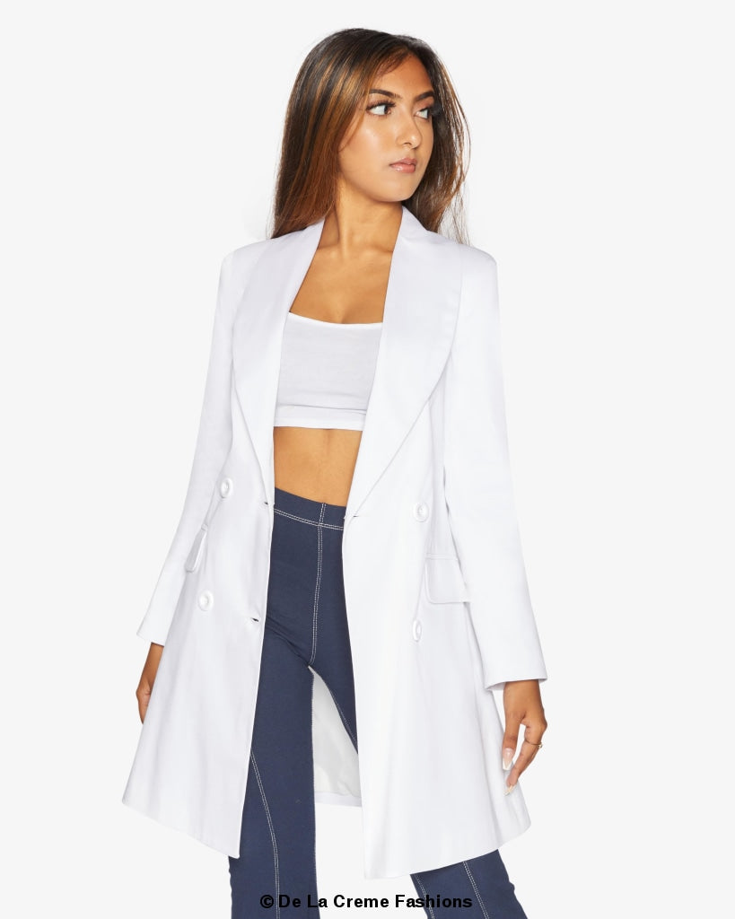 De La Creme Womens Double Breasted Longline Blazer