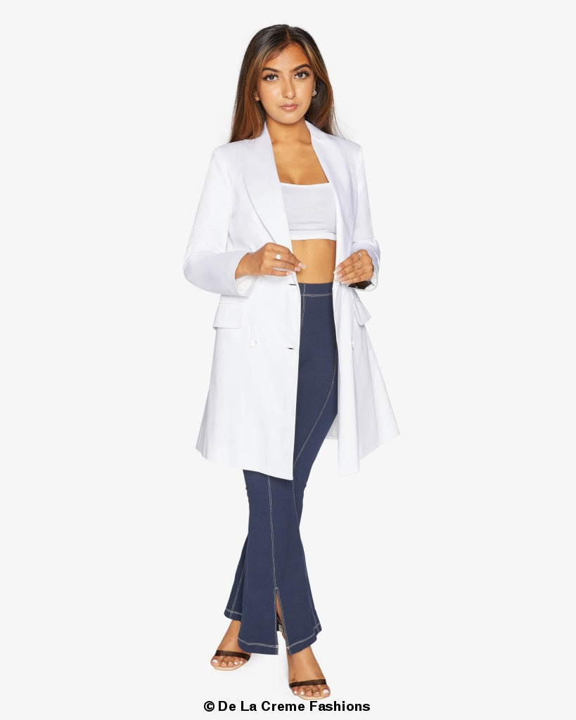 De La Creme Womens Double Breasted Longline Blazer