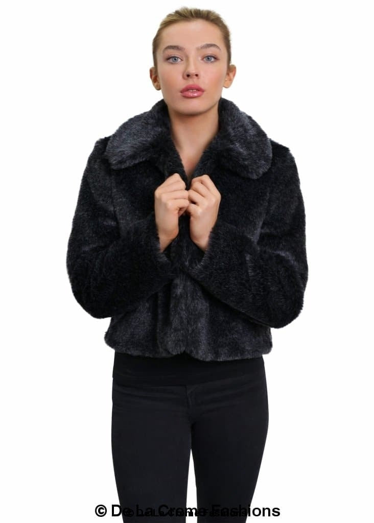 De La Creme Womens Faux Fur Cropped Aviator Bomber