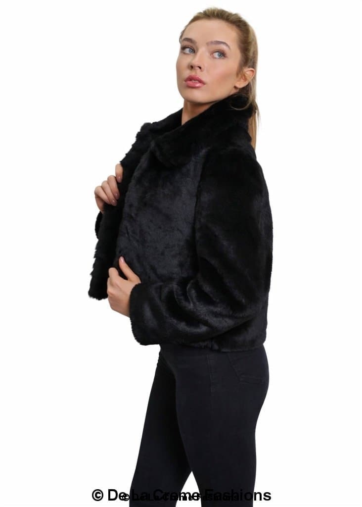 De La Creme Womens Faux Fur Cropped Aviator Bomber