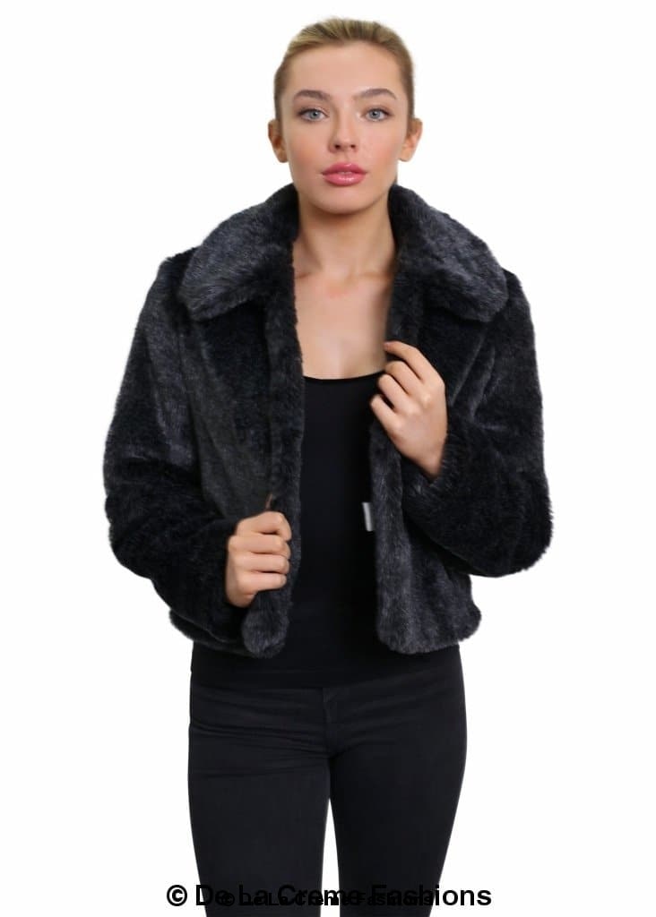 De La Creme Womens Faux Fur Cropped Aviator Bomber