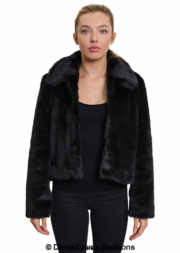 De La Creme Womens Faux Fur Cropped Aviator Bomber