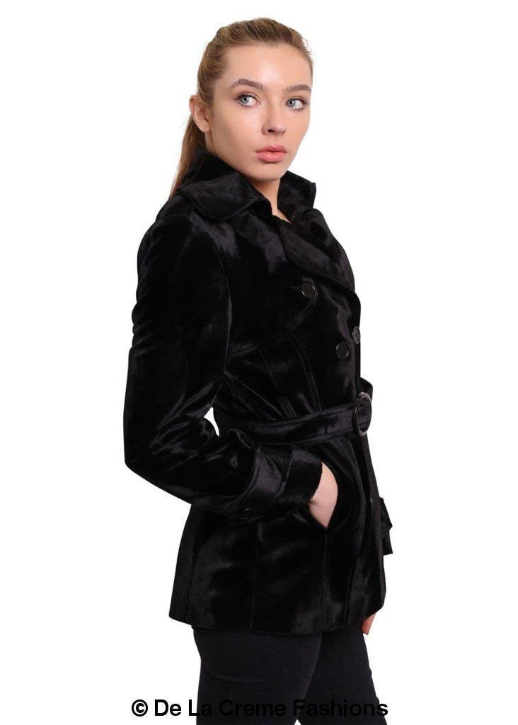 De La Creme - Women's Luxury Black Ponyskin Double Breasted Short Coat